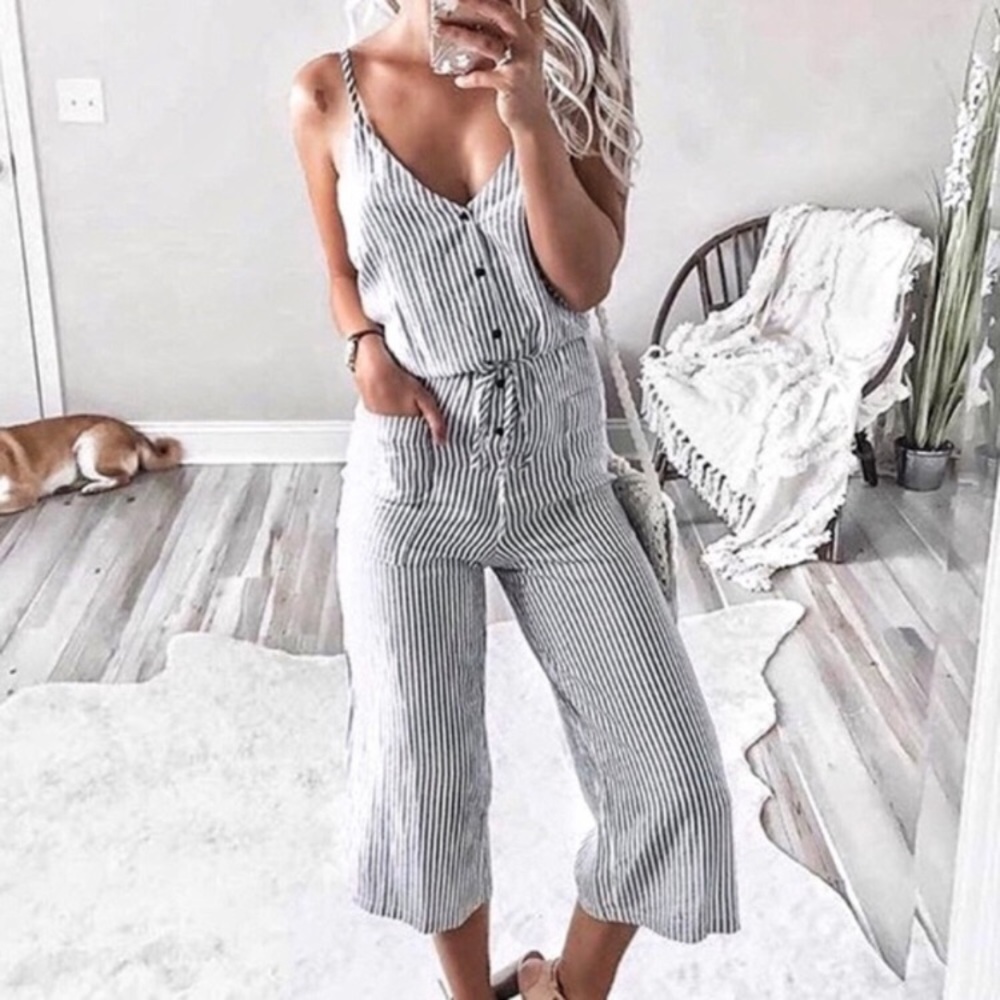 NEW! Trending Striped Cami Pocket Jumpsuit